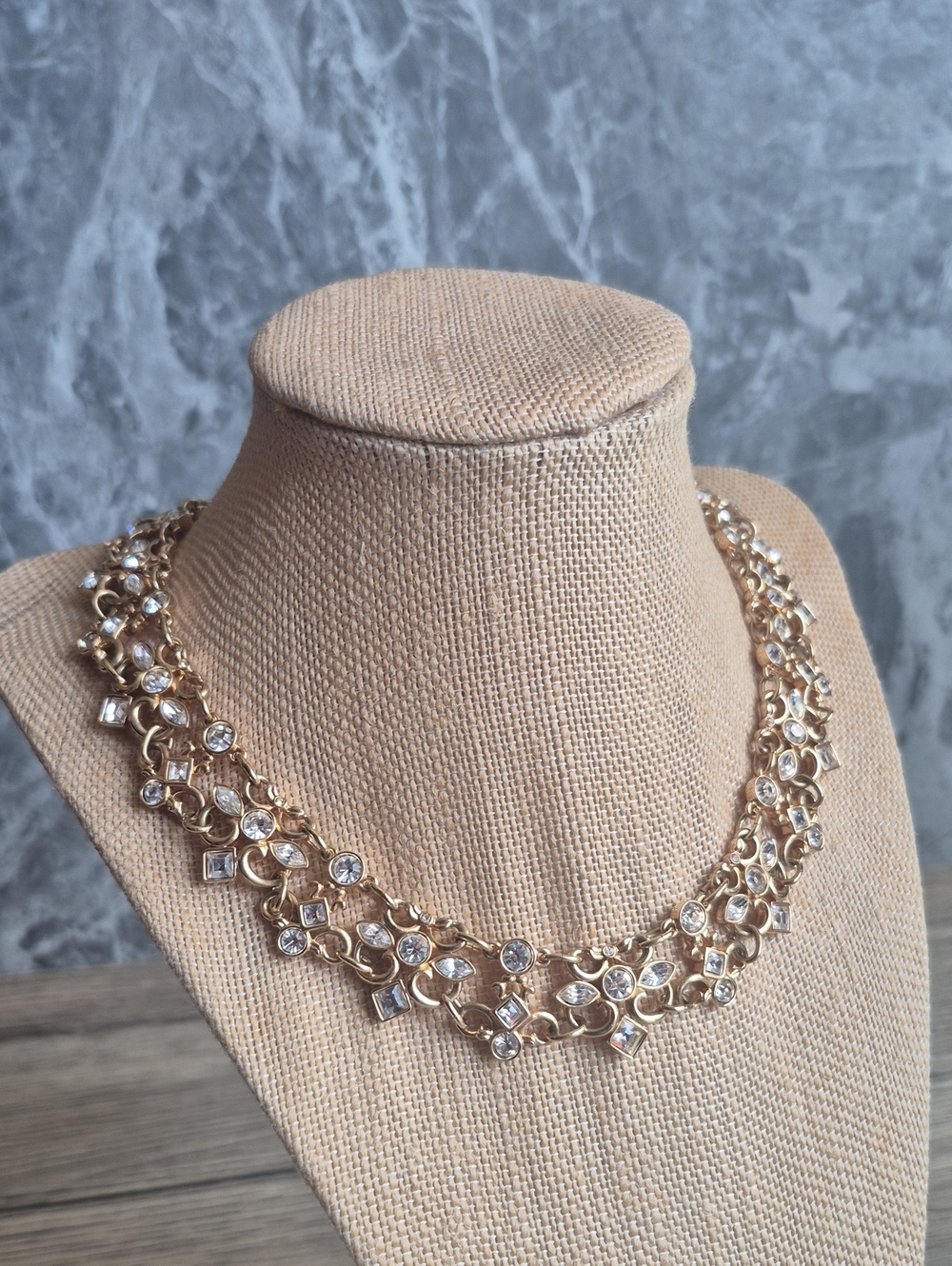 Rare Vintage Swarovski Gold-Tone Crystal Filigree Necklace